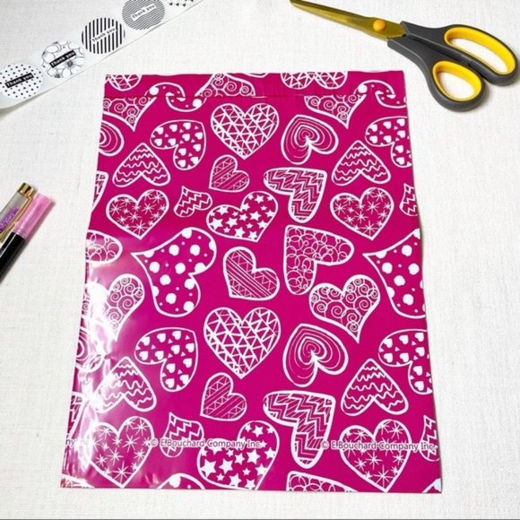 25 Pack Pink Heart Shipping Bags Poly Mailers Designer - Picture 2 of 3
